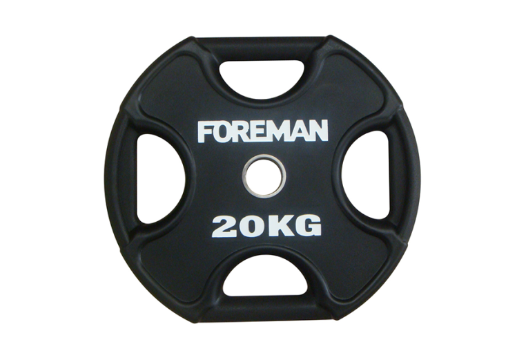 Олимпийский диск в уретане FOREMAN Plate X-Training 20 кг, четыре отверстия, серый чугун, черный 
