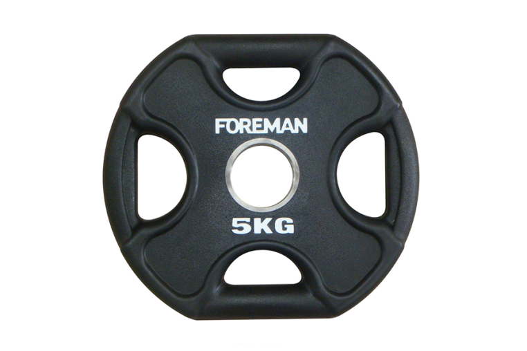 Олимпийский диск в уретане FOREMAN Plate X-Training 5 кг, четыре отверстия, черный, серый чугун 