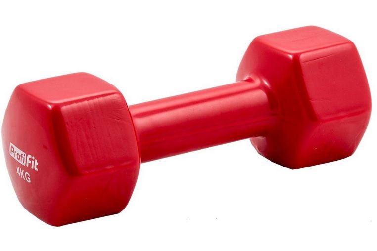 Гантель в виниловой оболочке 4 кг Profi-Fit форма шестигранник, красный 