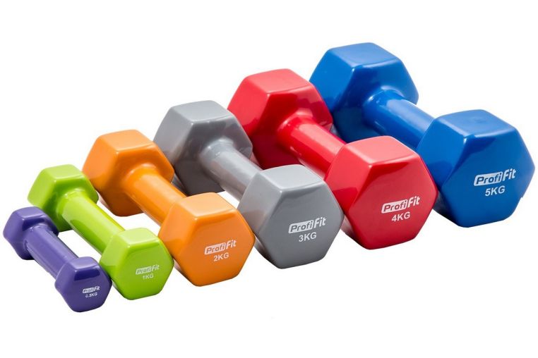 Гантель в виниловой оболочке 4 кг Profi-Fit форма шестигранник, красный фото 1