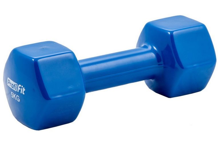 Гантель в виниловой оболочке 5 кг Profi-Fit форма шестигранник, синий 