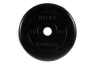 Диск обрезиненный d51мм MB Barbell Atlet 15кг черный MB-AtletB51-15