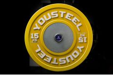 Диск 15кг каучуковый соревновательный YouSteel желтый