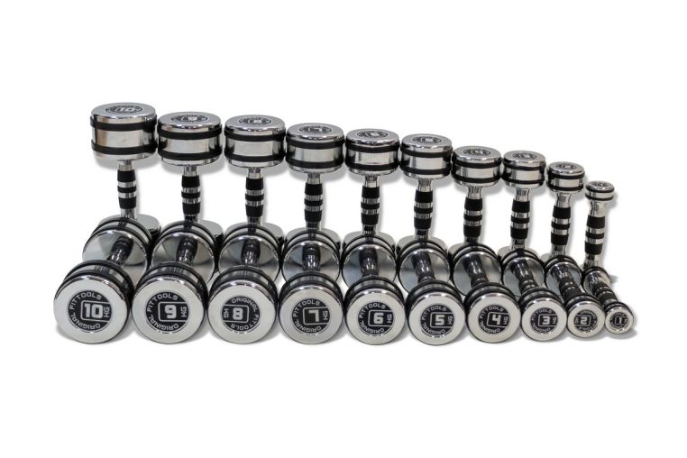 Набор гантелей хромированных 10 пар от 1 до 10 кг Original Fit.Tools FT-CRDB-110-SET 