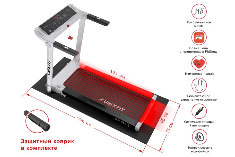 Беговая дорожка UnixFit Hi-tech F2 PLUS TDHTF2PA Arctic Ice фото 7