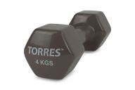 Гантель 4 кг Torres металл в виниловой оболочке, форма шестигранник PL522206 темно-серый