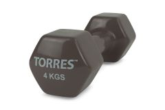 Гантель 4 кг Torres металл в виниловой оболочке, форма шестигранник PL522206 темно-серый