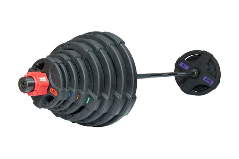Штанга олимпийская 180 кг Original Fit.Tools диски с двумя хватами, черный гриф 