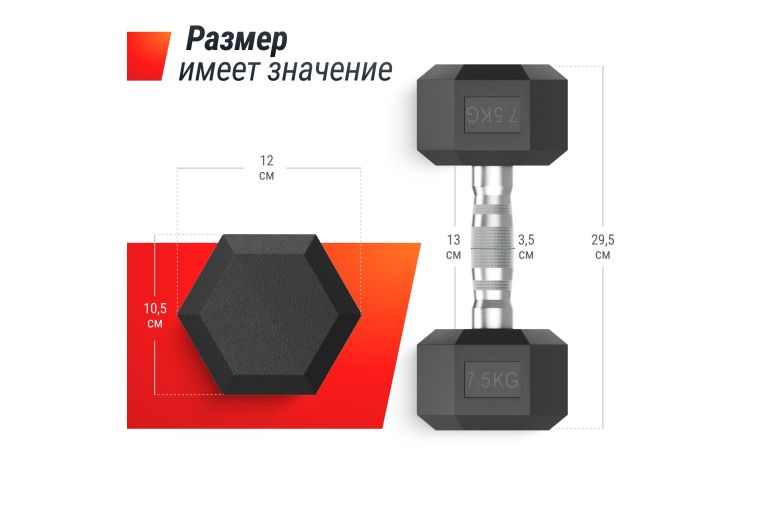 Гантель гексагональная 7,5 кг обрезиненная UnixFit DBHEX7_5 фото 3