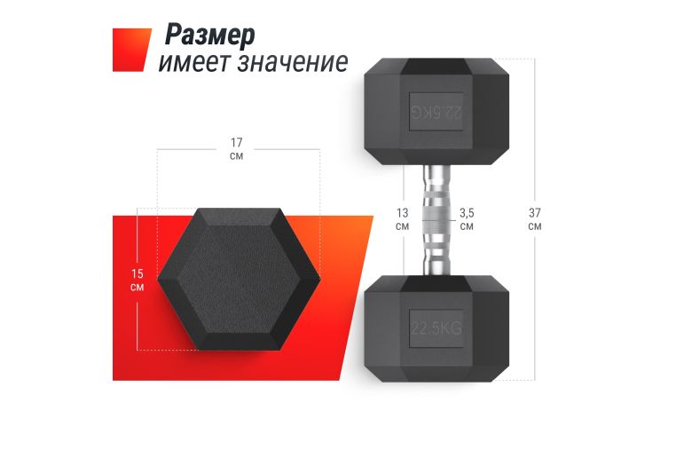 Гантель гексагональная обрезиненная 22,5 кг UnixFit DBHEX22_5 фото 3