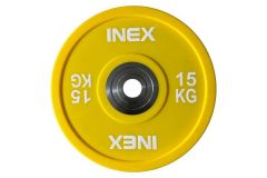 Олимпийский диск в уретане 15кг Inex PU Bumper Plate TF-P2100-15 желтый\белый