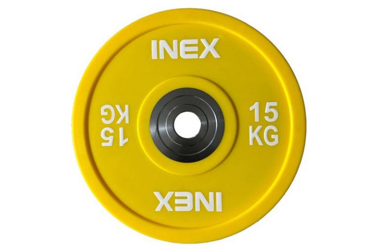 Олимпийский диск в уретане 15кг Inex PU Bumper Plate TF-P2100-15 желтый\белый 