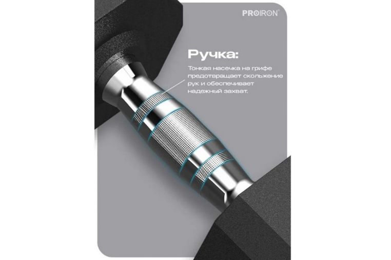 Гантель обрезиненная 20кг PROIRON Г1200ОБР фото 5